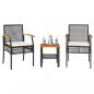 Preview: ARDEBO.de - 3-tlg. Bistro-Set mit Kissen Schwarz Poly Rattan Akazienholz