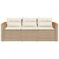 Preview: Gartensofa mit Kissen 3-Sitzer Beige Poly Rattan
