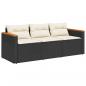 Preview: Gartensofa mit Kissen 3-Sitzer Schwarz Poly Rattan