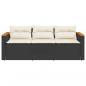 Preview: Gartensofa mit Kissen 3-Sitzer Schwarz Poly Rattan