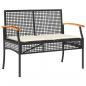 Preview: Gartenbank mit Kissen Schwarz Poly Rattan Akazienholz