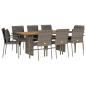 Preview: 9-tlg. Garten-Essgruppe mit Kissen Grau Poly Rattan