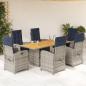Preview: ARDEBO.de - 7-tlg. Garten-Essgruppe mit Kissen Beige Poly Rattan