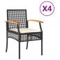 Preview: Gartenstühle mit Kissen 4 Stk. Schwarz Poly Rattan Akazienholz