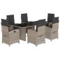Preview: 7-tlg. Garten-Essgruppe mit Kissen Hellgrau Poly Rattan
