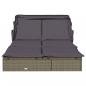 Preview: 2-Personen-Sonnenliege mit Dach Grau 213x118x97 Poly Rattan