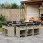 Preview: ARDEBO.de - 11-tlg. Garten-Essgruppe mit Kissen Hellgrau Poly Rattan
