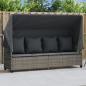 Preview: ARDEBO.de - Sonnenliege mit Dach und Kissen Grau Poly Rattan