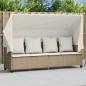 Preview: ARDEBO.de - Sonnenliege mit Dach und Kissen Beige Poly Rattan