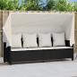 Preview: ARDEBO.de - Sonnenliege mit Dach und Kissen Schwarz Poly Rattan