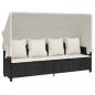 Preview: Sonnenliege mit Dach und Kissen Schwarz Poly Rattan