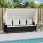 Preview: Sonnenliege mit Dach und Kissen Schwarz Poly Rattan