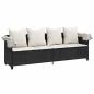 Preview: Sonnenliege mit Dach und Kissen Schwarz Poly Rattan