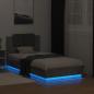 Preview: Bettgestell mit Kopfteil und LED-Leuchten Betongrau 75x190 cm