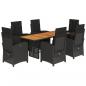 Preview: 7-tlg. Garten-Essgruppe mit Kissen Schwarz Poly Rattan