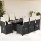 Preview: ARDEBO.de - 9-tlg. Garten-Essgruppe mit Kissen Schwarz Poly Rattan