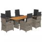 Preview: 7-tlg. Garten-Essgruppe mit Kissen Grau Poly Rattan
