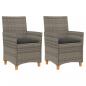 Preview: Gartenstühle mit Kissen 2 Stk. Grau Poly Rattan Massivholz