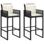Preview: Garten-Barhocker mit Kissen 2 Stk. Schwarz Poly Rattan