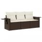 Preview: 3-tlg. Garten-Sofagarnitur mit Kissen Braun Poly Rattan