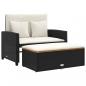 Preview: Gartensofa mit Kissen 2-Sitzer Schwarz Poly Rattan&Akazienholz