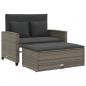 Preview: Gartensofa 2-Sitzer mit Kissen Grau Poly Rattan
