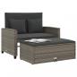 Preview: Gartensofa 2-Sitzer mit Kissen Grau Poly Rattan