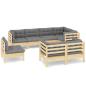 Preview: 8-tlg. Garten-Lounge-Set mit Grauen Kissen Kiefer Massivholz