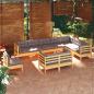 Preview: ARDEBO.de - 10-tlg. Garten-Lounge-Set mit Grauen Kissen Kiefer Massivholz