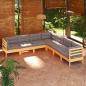 Preview: ARDEBO.de - 7-tlg. Garten-Lounge-Set mit Grauen Kissen Kiefer Massivholz