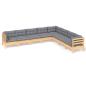 Preview: 8-tlg. Garten-Lounge-Set mit Grauen Kissen Kiefer Massivholz