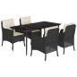 Preview: 5-tlg. Garten-Essgruppe mit Kissen Schwarz Poly Rattan