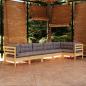 Preview: ARDEBO.de - 6-tlg. Garten-Lounge-Set mit Grauen Kissen Kiefernholz