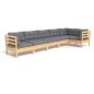 Preview: 6-tlg. Garten-Lounge-Set mit Grauen Kissen Kiefernholz