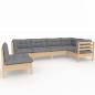 Preview: 6-tlg. Garten-Lounge-Set mit Grauen Kissen Kiefernholz