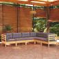 Preview: ARDEBO.de - 6-tlg. Garten-Lounge-Set mit Grauen Kissen Kiefer Massivholz