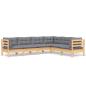 Preview: 6-tlg. Garten-Lounge-Set mit Grauen Kissen Kiefer Massivholz