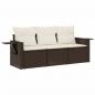 Preview: 3-tlg. Garten-Sofagarnitur mit Kissen Braun Poly Rattan