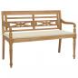 Preview: ARDEBO.de - Batavia-Gartenbank mit Cremeweißem Kissen 120cm Teak Massivholz