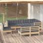 Preview: ARDEBO.de - 8-tlg. Garten-Lounge-Set mit Grauen Kissen Kiefer Massivholz