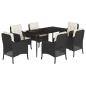 Preview: 7-tlg. Garten-Essgruppe mit Kissen Schwarz Poly Rattan