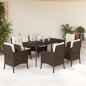 Preview: ARDEBO.de - 7-tlg. Garten-Essgruppe mit Kissen Braun Poly Rattan