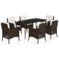 Preview: 7-tlg. Garten-Essgruppe mit Kissen Braun Poly Rattan