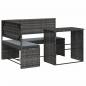 Preview: Gartensofa in L-Form mit Tisch und Kissen Grau Poly Rattan