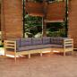 Preview: ARDEBO.de - 5-tlg. Garten-Lounge-Set mit Grauen Kissen Kiefernholz