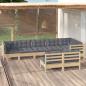 Preview: ARDEBO.de - 8-tlg. Garten-Lounge-Set mit Grauen Kissen Kiefer Massivholz
