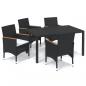 Preview: 5-tlg. Garten-Essgruppe mit Kissen Poly Rattan Schwarz