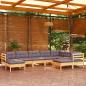 Preview: ARDEBO.de - 9-tlg. Garten-Lounge-Set mit Grauen Kissen Kiefer Massivholz