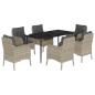 Preview: 7-tlg. Garten-Essgruppe mit Kissen Hellgrau Poly Rattan