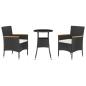 Preview: ARDEBO.de - 3-tlg. Garten-Bistro-Set mit Kissen Schwarz Poly Rattan